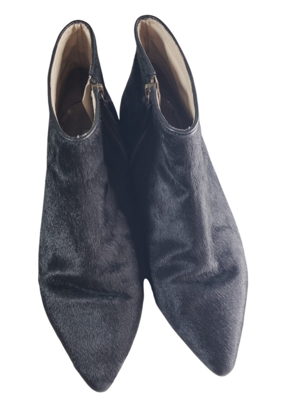 Boden Joni Pony hair Leather Ankle Booties Black 42 Pointed Toes Side Zip Goth